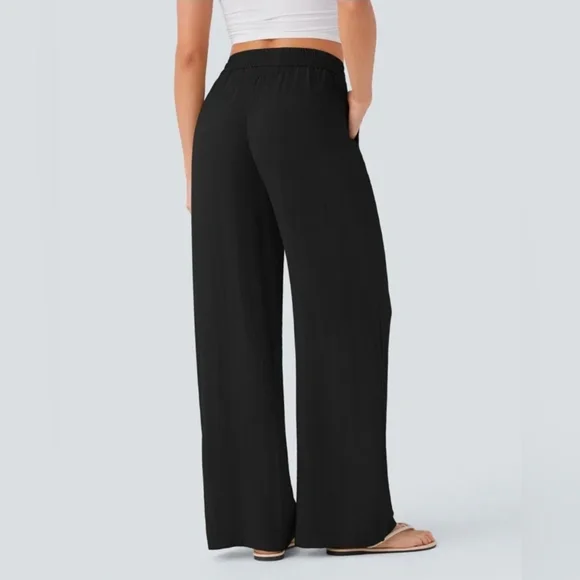 Halara High Waisted Drawstring Wide Leg Casual Linen-Feel Pants "L" - Picture 3 of 10